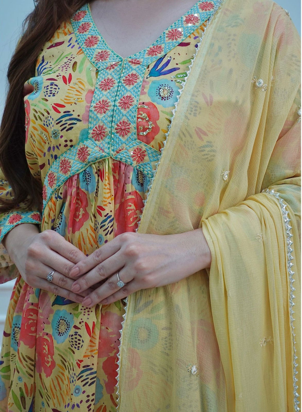 Yellow Floral Alia Cut Kurti With Bottom Dupatta Catalog